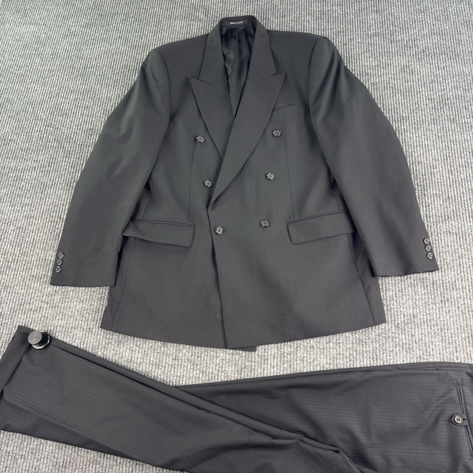 Vintage Marco Bianconi Suit 44l Black Wool Double Breasted Pleated Italy 38x31